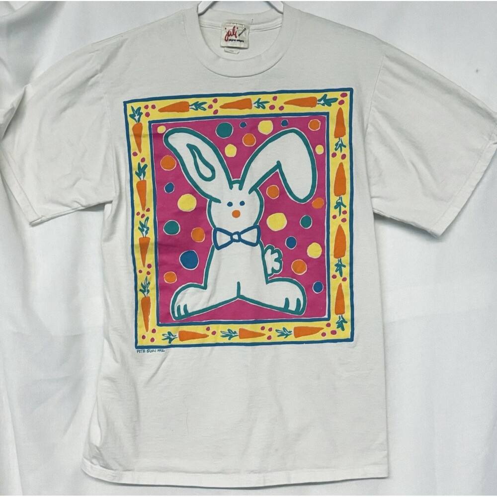 Vintage Juli Original Designs T Shirt 1992 Bunny Easter Rabbit w Carrots Size L